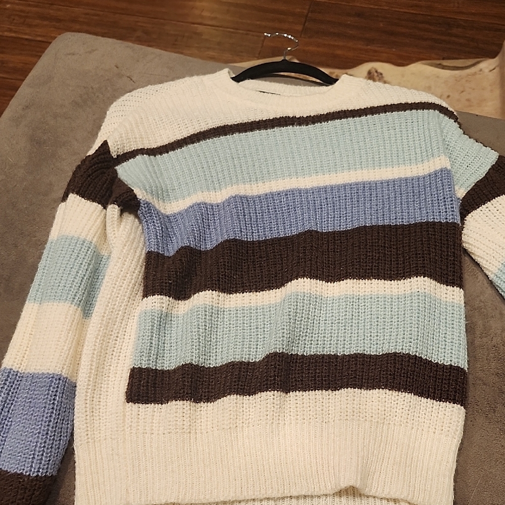 Rue21 Blue and Brown Crew Neck Striped Sweater
